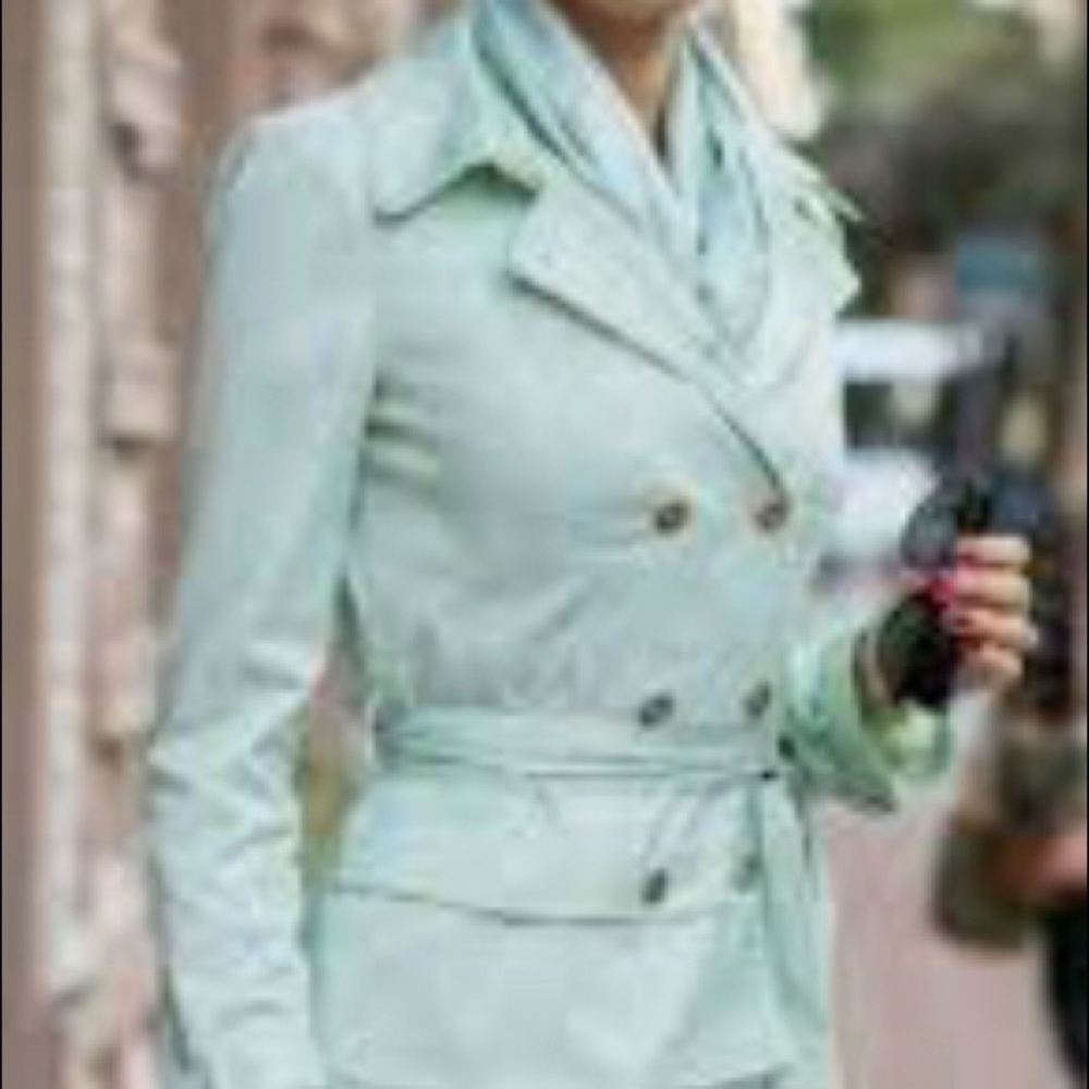 NWT White House Black Market Mint Green Jacket with tie belt